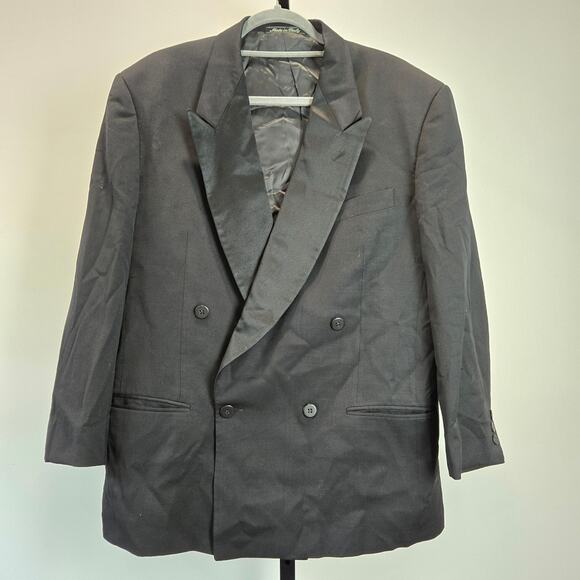 Giorgio Armani Wool Double Breasted Blazer Jacket Black Satin Lapel Formal 40 S - Picture 1 of 8